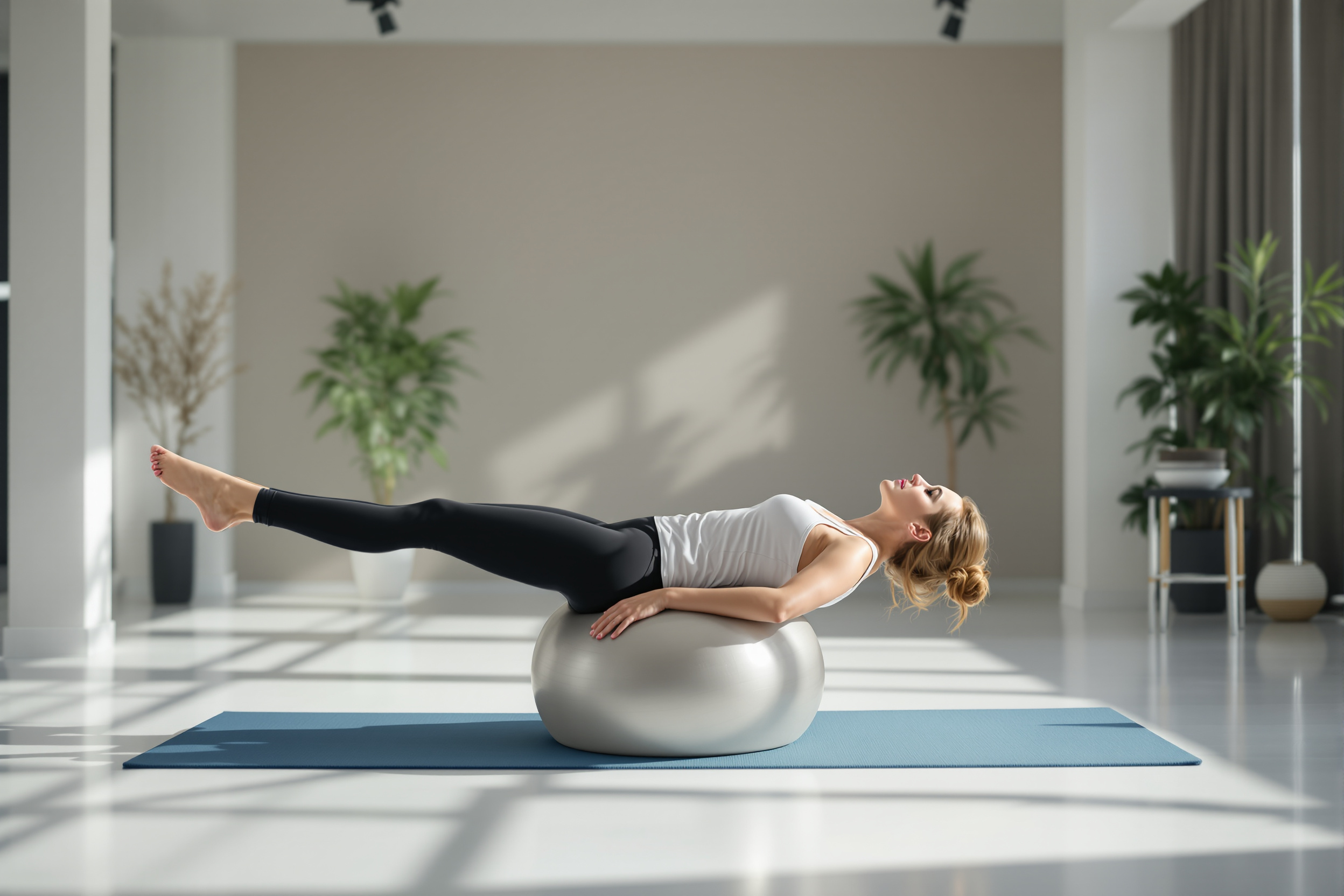 Exercice d'équilibre Pilates le matin